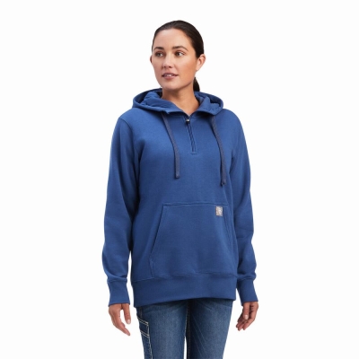 Navy Ariat Rebar Skill Set 1/2 Zip Women's Hoodies | VDKL24905