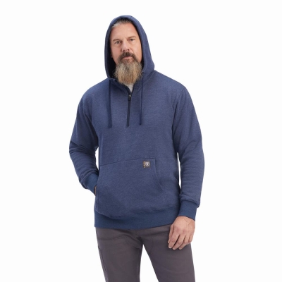 Navy Ariat Rebar Workman 1/4 Zip Men's Hoodies | ILGV61274