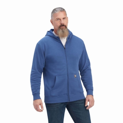 Navy Ariat Rebar Workman Reflective Flag Full Zip Men's Hoodies | MBLJ57210