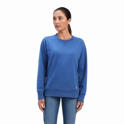 Navy Ariat Rebar Workman Washed Fleece Women's Sweatshirts | LGXZ91036