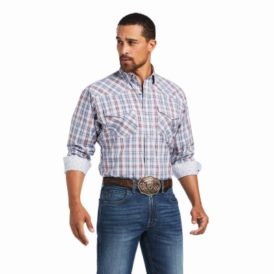 Navy Ariat Relentless Steely Stretch Classic Fit Snap Men's Shirts | PGJI67482