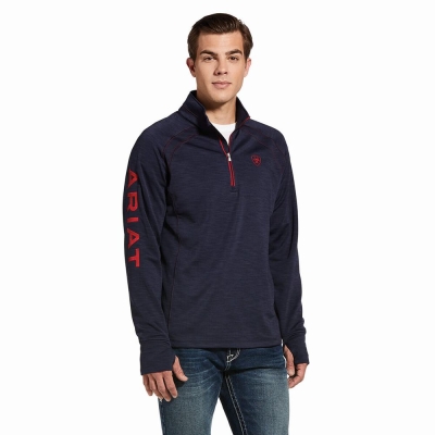 Navy Ariat Tek Team 1/2 Zip Men's Hoodies | TDAM35094