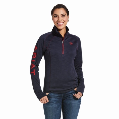 Navy Ariat Tek Team 1/2 Zip Women's Hoodies | VNIG72014