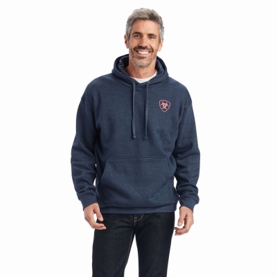 Navy Ariat US of A Men's Hoodies | TCEJ19328