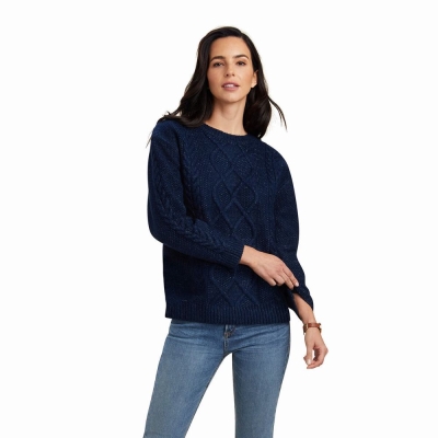 Navy Ariat Winter Quarter Women's Sweaters | WQBG60158