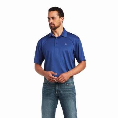 Navy Blue Ariat Charger 2.0 Men's Polo Shirts | CJNR68413