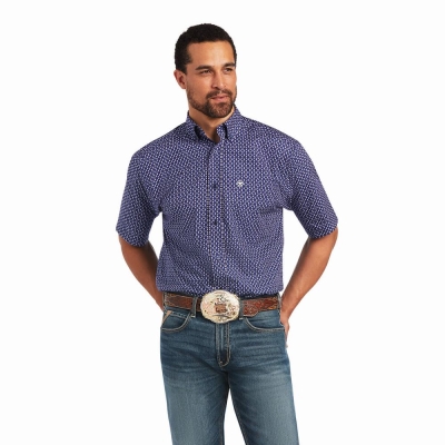 Navy Blue Ariat Izaak Classic Fit Men's Shirts | TFVR70563