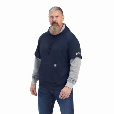 Navy Grey Ariat Rebar Workman Dually Men's Hoodies | VWGD28745