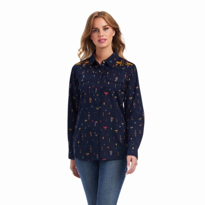 Navy Multicolor Ariat REAL Dakota Snap Women's Tops | HKEF72084