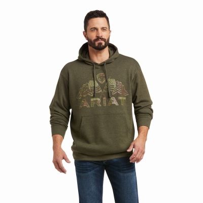 Olive Ariat Basic Men's Hoodies | QTRL50748