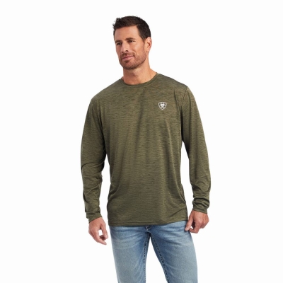 Olive Ariat Charger Camo Flag Men's Polo Shirts | TDFR68137