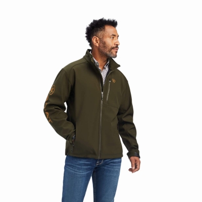 Olive Ariat Logo 2.0 Softshell Men's Jackets | JIZT20418