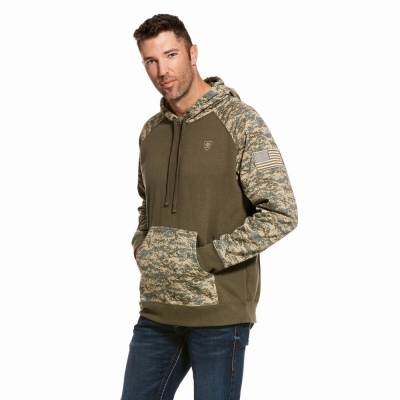 Olive Camo Ariat Patriot Men's Hoodies | NDSR87619