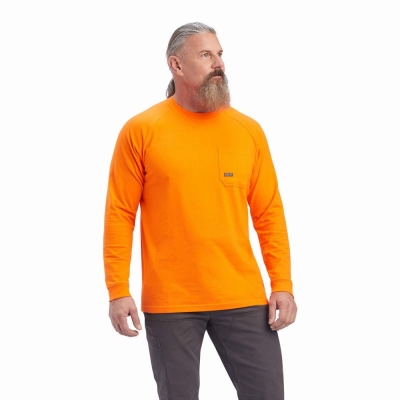 Orange Ariat Rebar Cotton Strong Men's Polo Shirts | EKHI37021