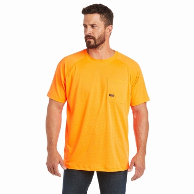 Orange Ariat Rebar Heat Fighter Men's Short Sleeve | UGAJ98024