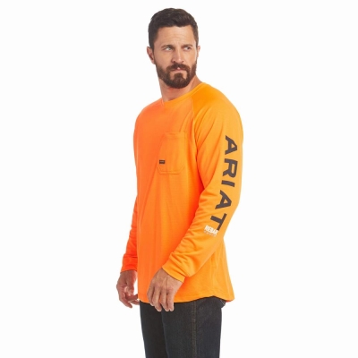 Orange Ariat Rebar Heat Fighter Men's T Shirts | MDVU16298