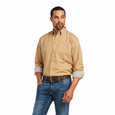 Orange Mustard Ariat Wrinkle Free Harvey Classic Fit Men's Shirts | CZWR46708