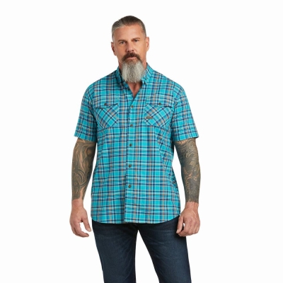 Peacock Ariat Rebar Made Tough DuraStretch Men's Short Sleeve | AJDC03271