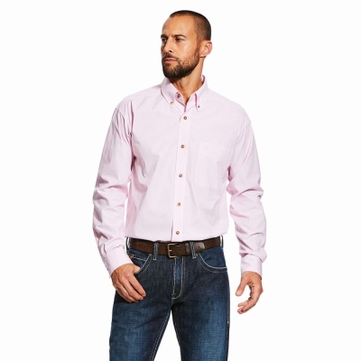 Pink Ariat Pro Series Dayne Mini Stripe Men's Shirts | KMGD75416