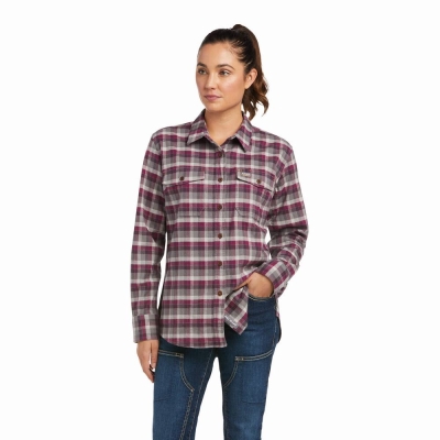 Purple Ariat Rebar Flannel DuraStretch Women's Shirts | BJEM27345