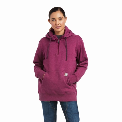 Purple Ariat Rebar Skill Set 1/2 Zip Women's Hoodies | PEUN37082