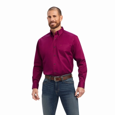 Purple Ariat Solid Twill Men's Shirts | DCXY70243