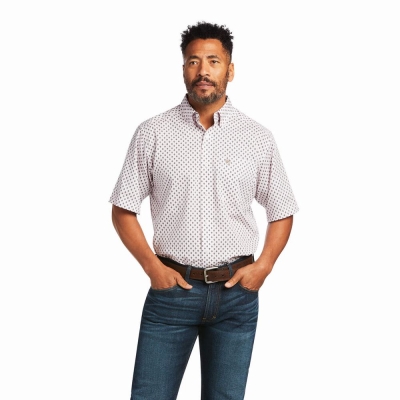 Purple Ariat Wrinkle Free Deion Classic Fit Men's Shirts | QMOK89165