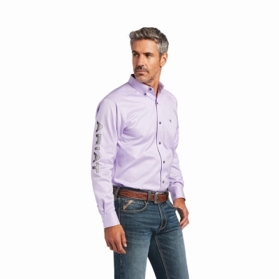 Purple Grey Ariat Team Logo Twill Fitted Men's Shirts | EGYH82613