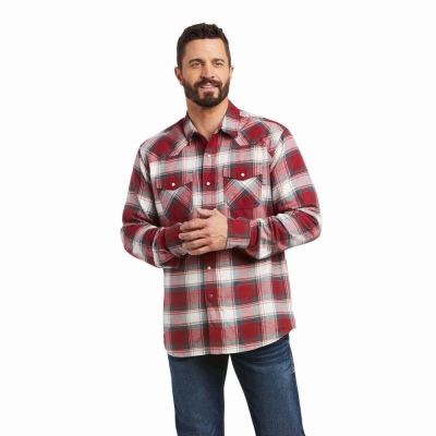 Red Ariat Hillsboro Retro Fit Men's Shirts | SHBR31054