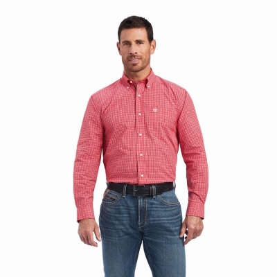 Red Ariat Pro Series Nevin Stretch Classic Fit Men's Shirts | IDHW57819