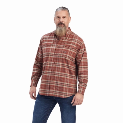 Red Ariat Rebar Flannel DuraStretch Men's Shirts | OQMN57234