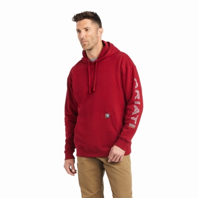 Red Ariat Rebar Roughneck Men's Hoodies | IMJY89341