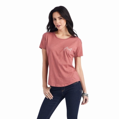 Red Ariat Sunset Lockup Women's Tops | PBUD24963