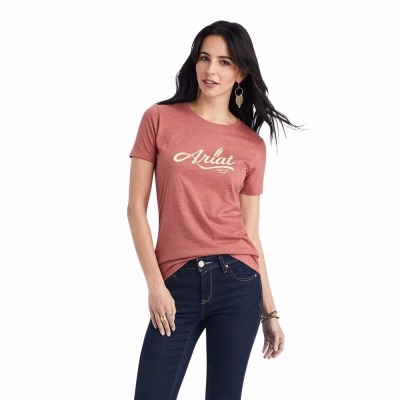 Red Ariat Wheat Script Women's Tops | UBDR16739