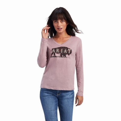 Rose Ariat REAL Chest Logo Relaxed Women's Tops | AHQV06298