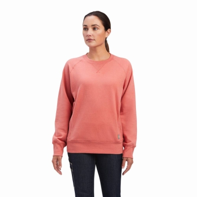 Rose Ariat Rebar Workman Washed Fleece Women's Sweatshirts | DUJL94812