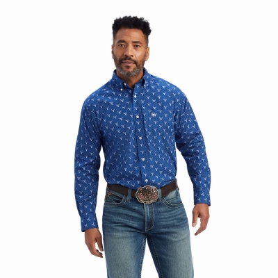 Royal Blue Ariat Jai Classic Fit Men's Shirts | USRQ94817