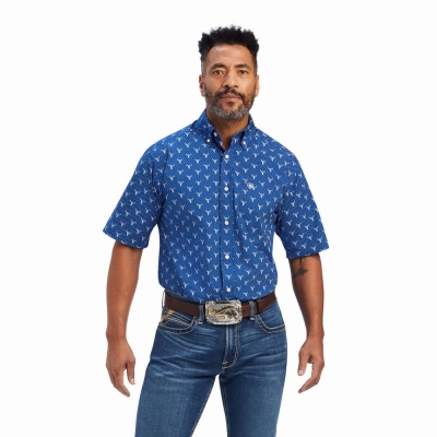 Royal Blue Ariat Jai Classic Fit Men's Shirts | XAZL43925