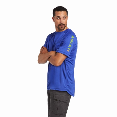 Royal Blue Ariat Rebar Heat Fighter Men's Short Sleeve | TRZU28350