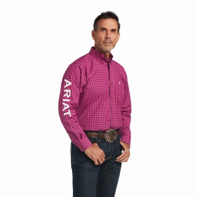 Royal Purple Ariat Pro Series Team Tarletan Classic Fit Men's Shirts | OGYR14938