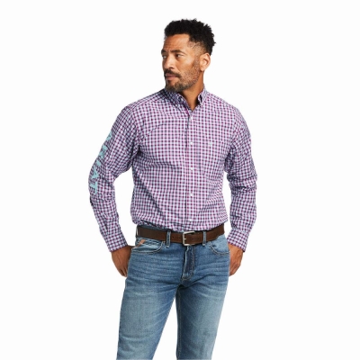 Royal Purple Ariat Team Tundra Fitted Men's Shirts | DQJE39684