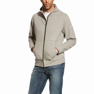 Silver Ariat FR DuraStretch Full Zip Men's Hoodies | VLEG06319