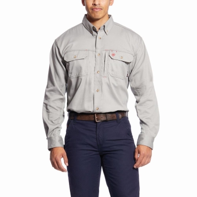 Silver Ariat FR Solid Vent Men's Shirts | AWIJ68543