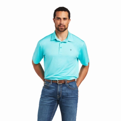 Turquoise Ariat Charger 2.0 Men's Polo Shirts | JQZH50137