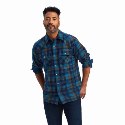 Turquoise Ariat Halstead Retro Fit Men's Shirts | BEYL60451