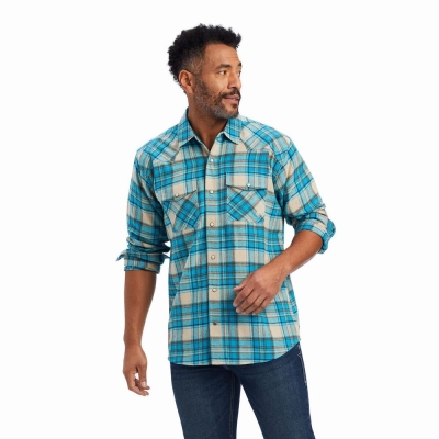 Turquoise Ariat Handley Retro Fit Men's Shirts | VIAS64529