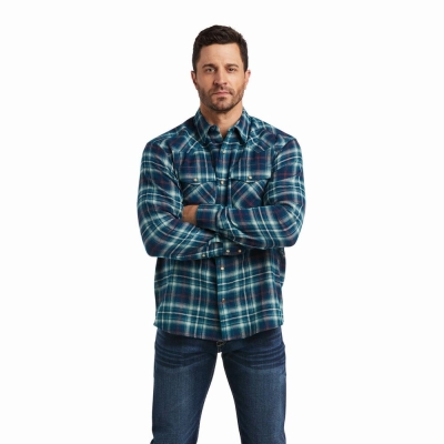 Turquoise Ariat Hastings Retro Fit Men's Shirts | GTDB90183