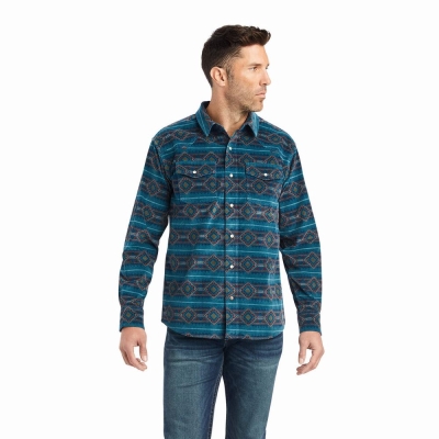 Turquoise Ariat Hawkeye Corduroy Retro Fit Men's Shirts | DJTR69801