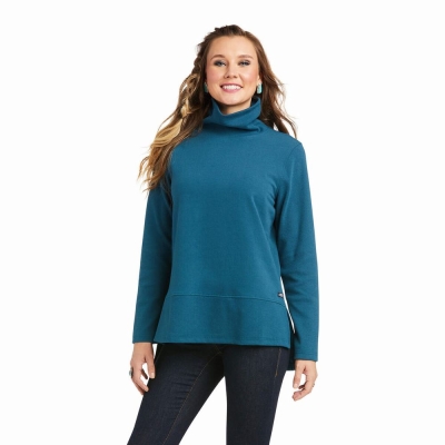 Turquoise Ariat REAL Funnel Women's Sweaters | RJOY79214