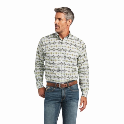 White Ariat Archer Fitted Men's Shirts | GBXT48957